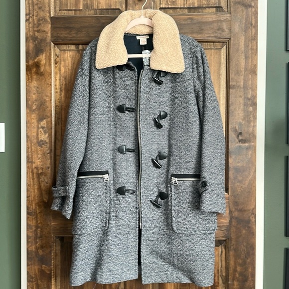 SUNDANCE Green Wool tweed Shearling Sherpa Toggle Zip Long Coat Size 8 NEW - Picture 1 of 6